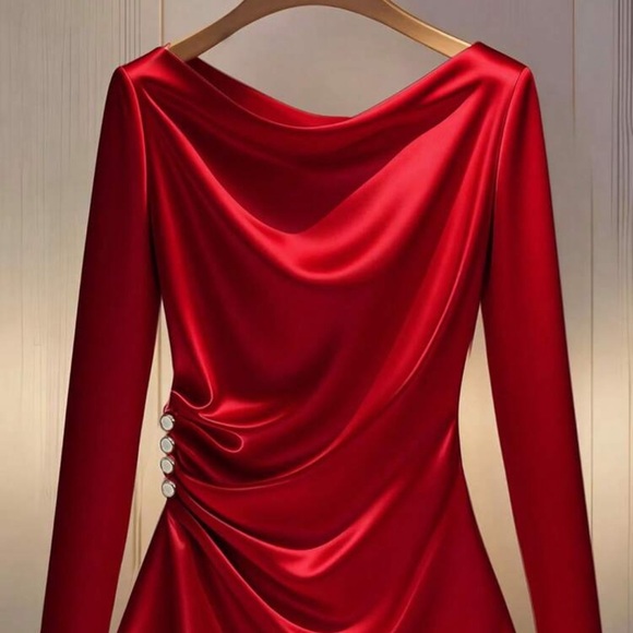 Elegant Red Satin Dress - Picture 3 of 3